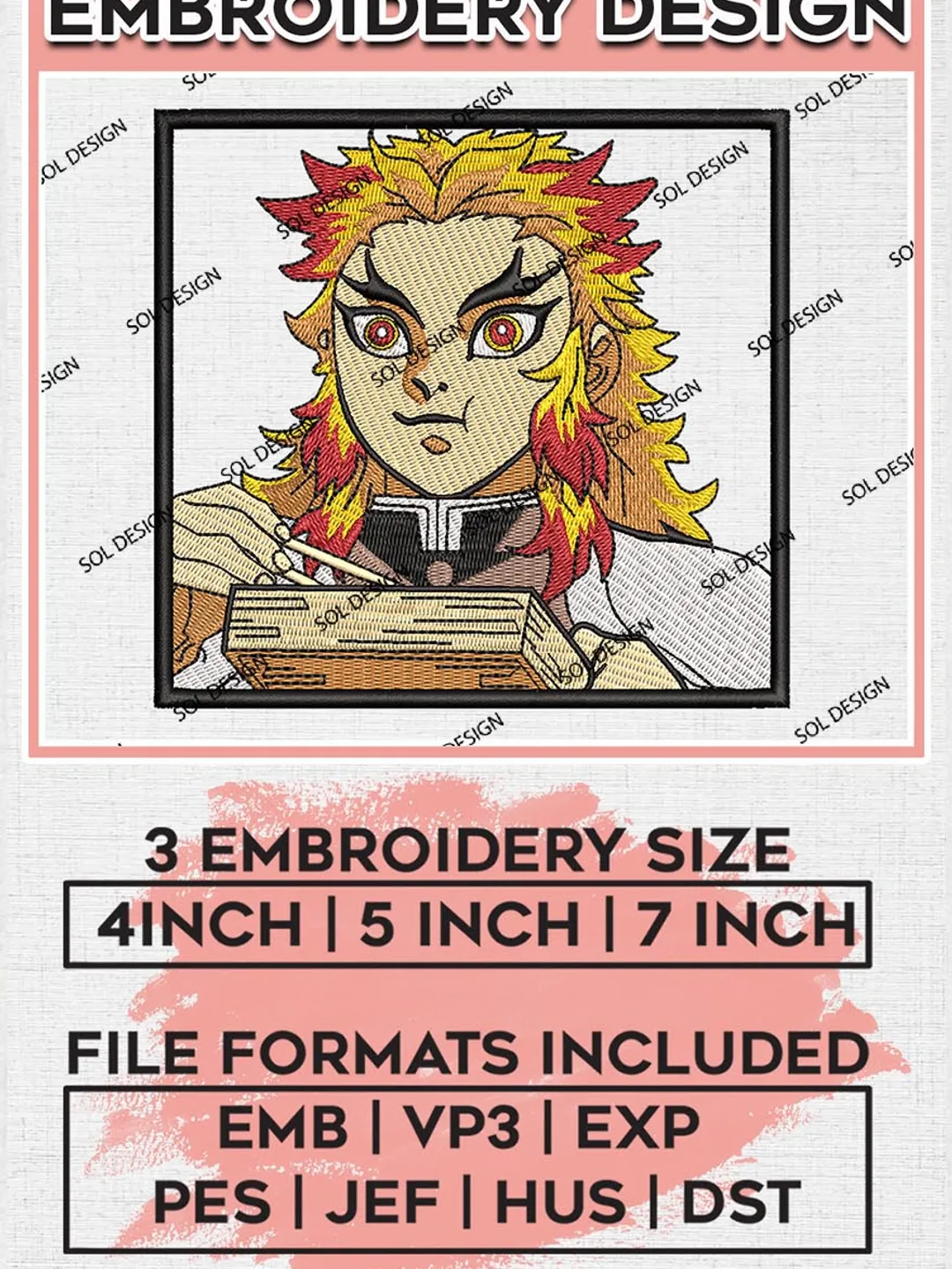 Kyojuro Rengoku Embroidery File, Kimetsu no yaiba Anime Embroidery Design, Demon Slayer Character Machine Embroidery Pes Files EMB_ANIME_112