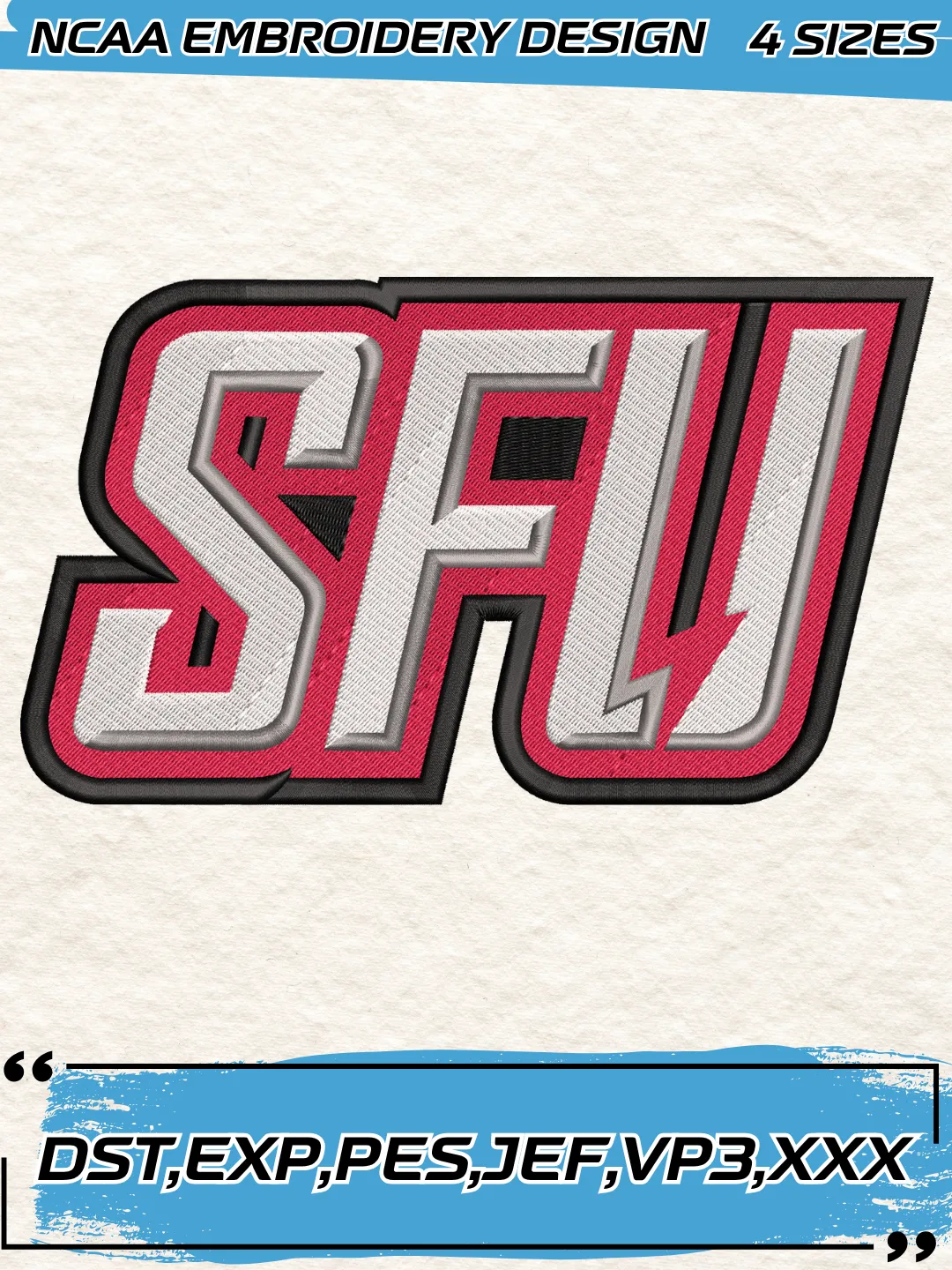 Saint Francis Red Flash Logos Embroidery Design,NCAA Logo Embroidery Design,Machine Embroidery Design File,4 Sizes, Digital Download