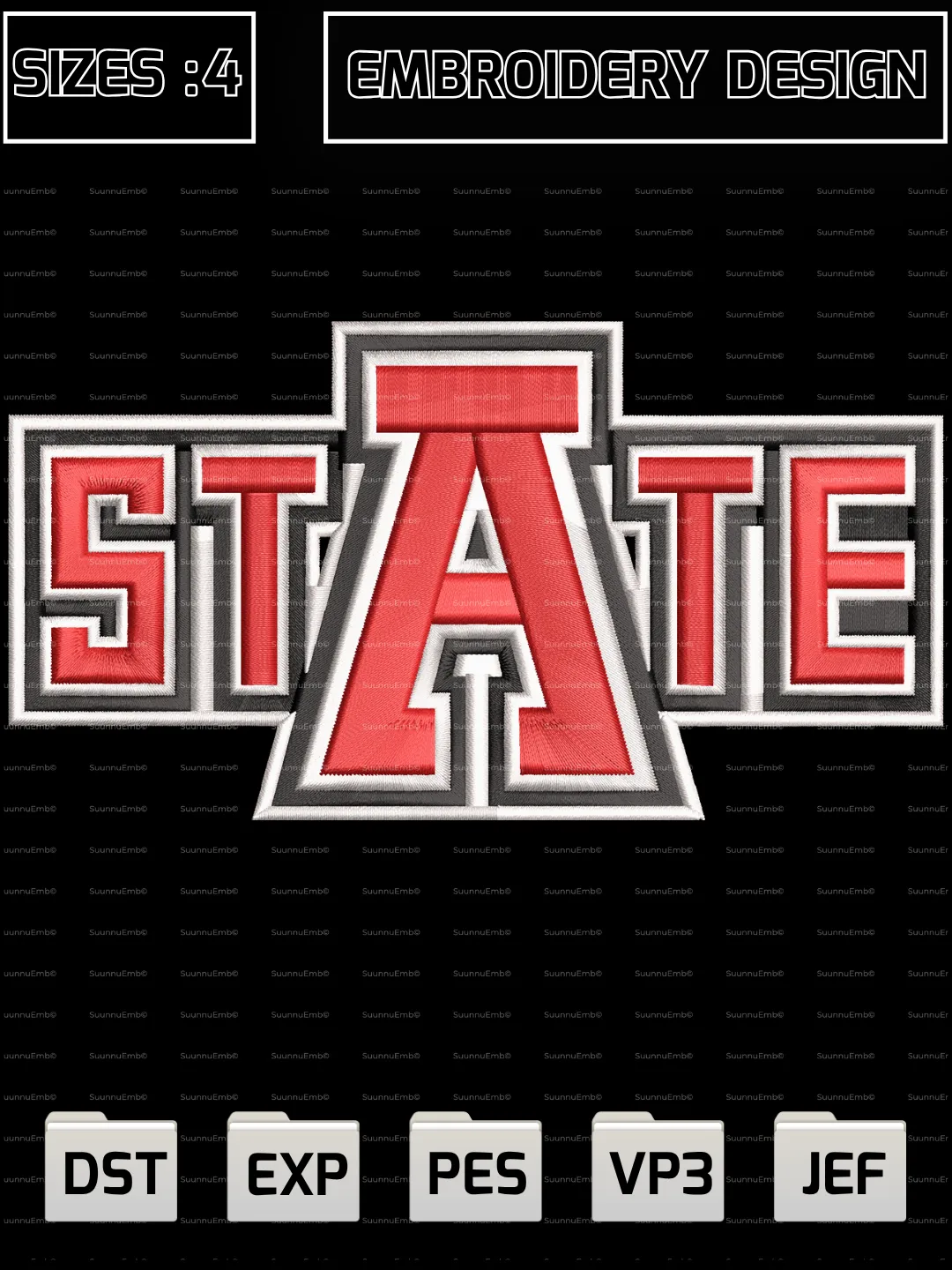 Arkansas State Red Wolves Alternate Logo Embroidery Design,NCAA Logos Embroidery Design,NCAA Teams, Machine Embroidery Design File,4 Sizes, Digital Download