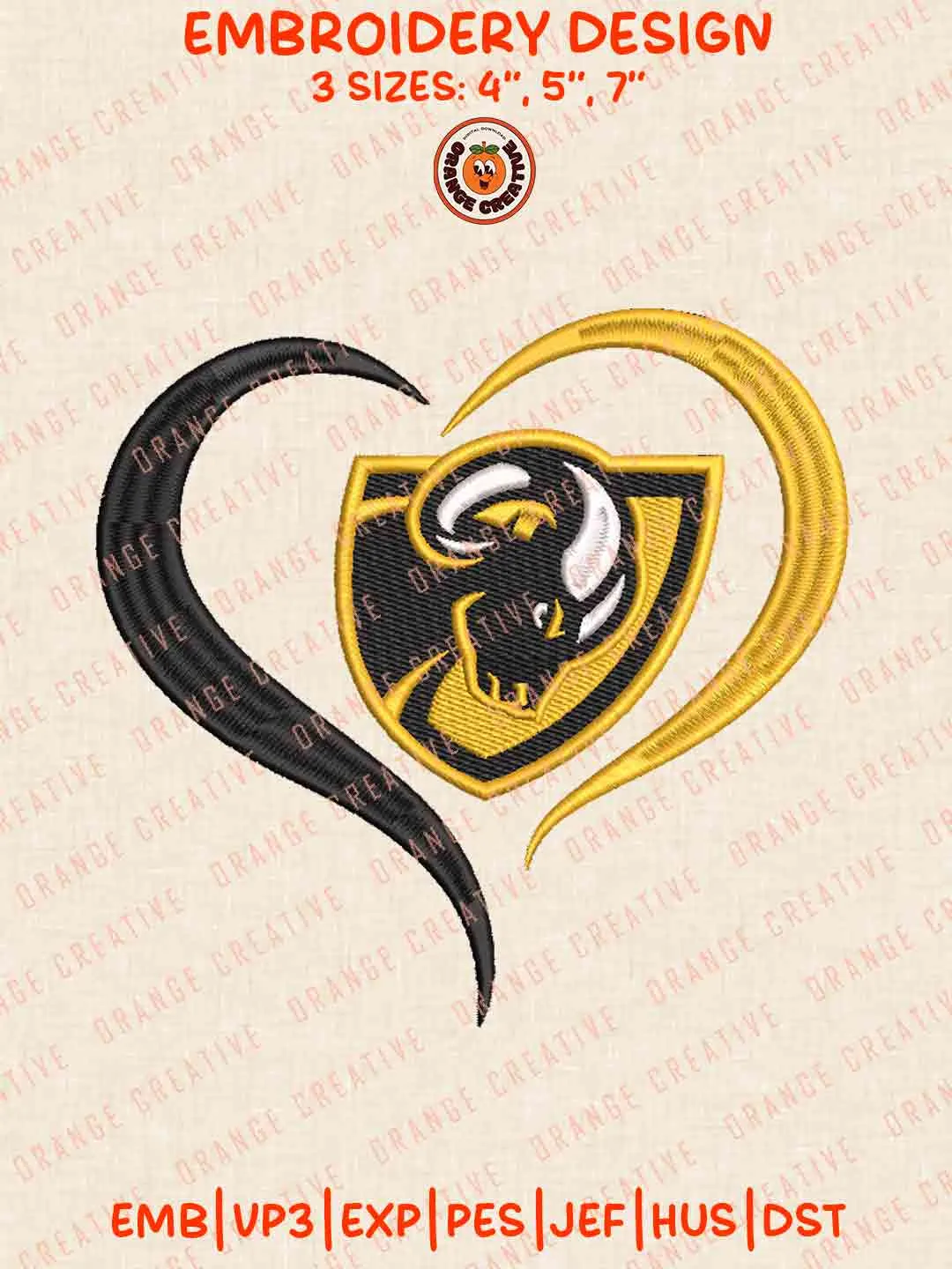 VCU Ram Heart Logo Embroidery Design, College Machine Embroidery Digitized Pes File, Football Designs, 3 Sizes, Custom Size, Instant Download