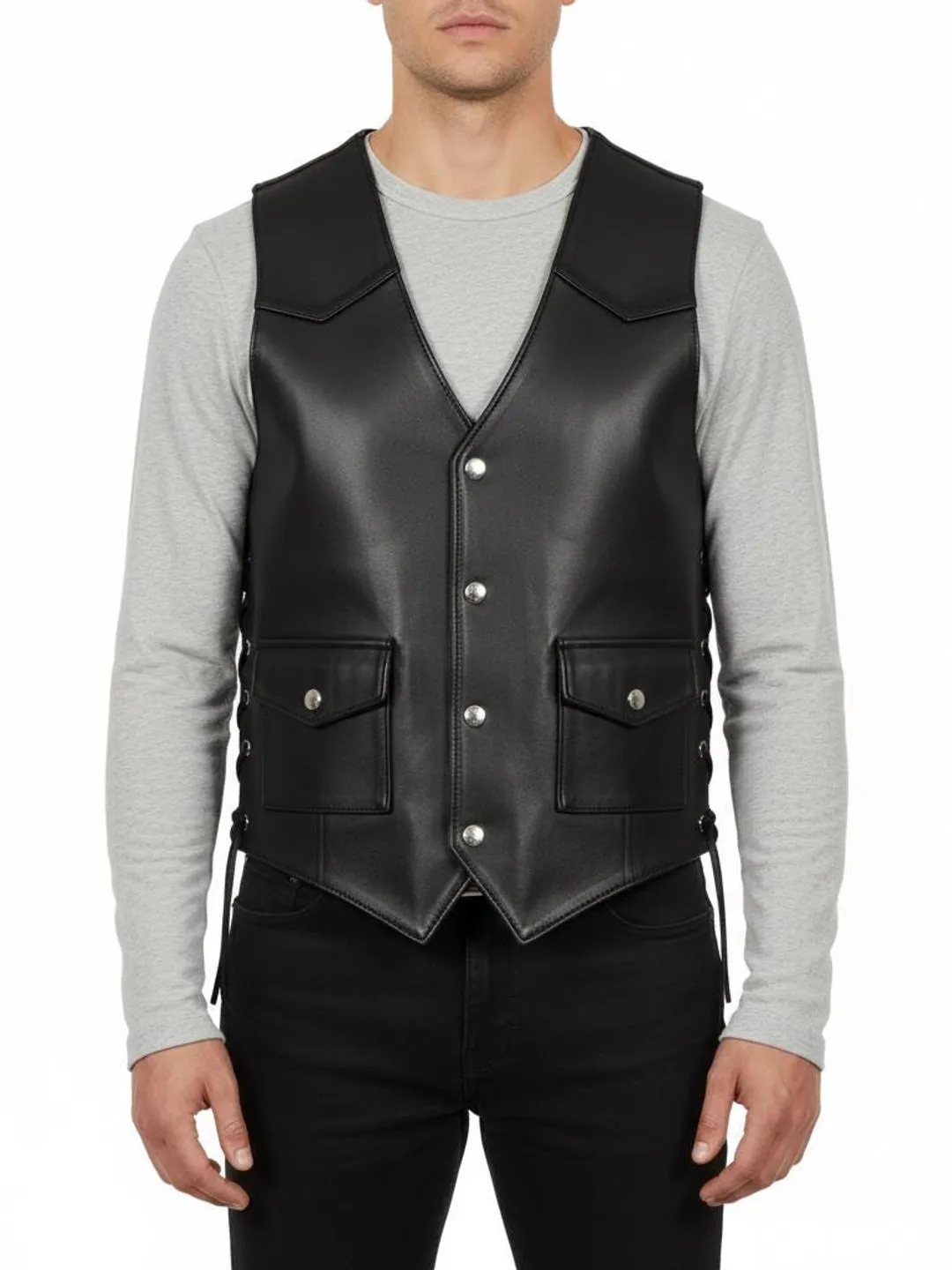 pebbled Cowhide Leather Motorcycle Vest, Rugged Biker Vest, Cowhide ...