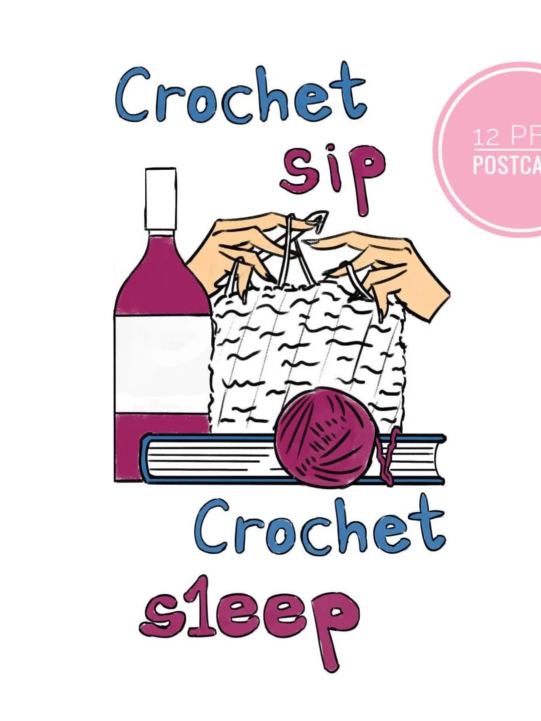 Crocheting Watercolor Collection Art Design Postcard Print Set 12 Graphic card bundle