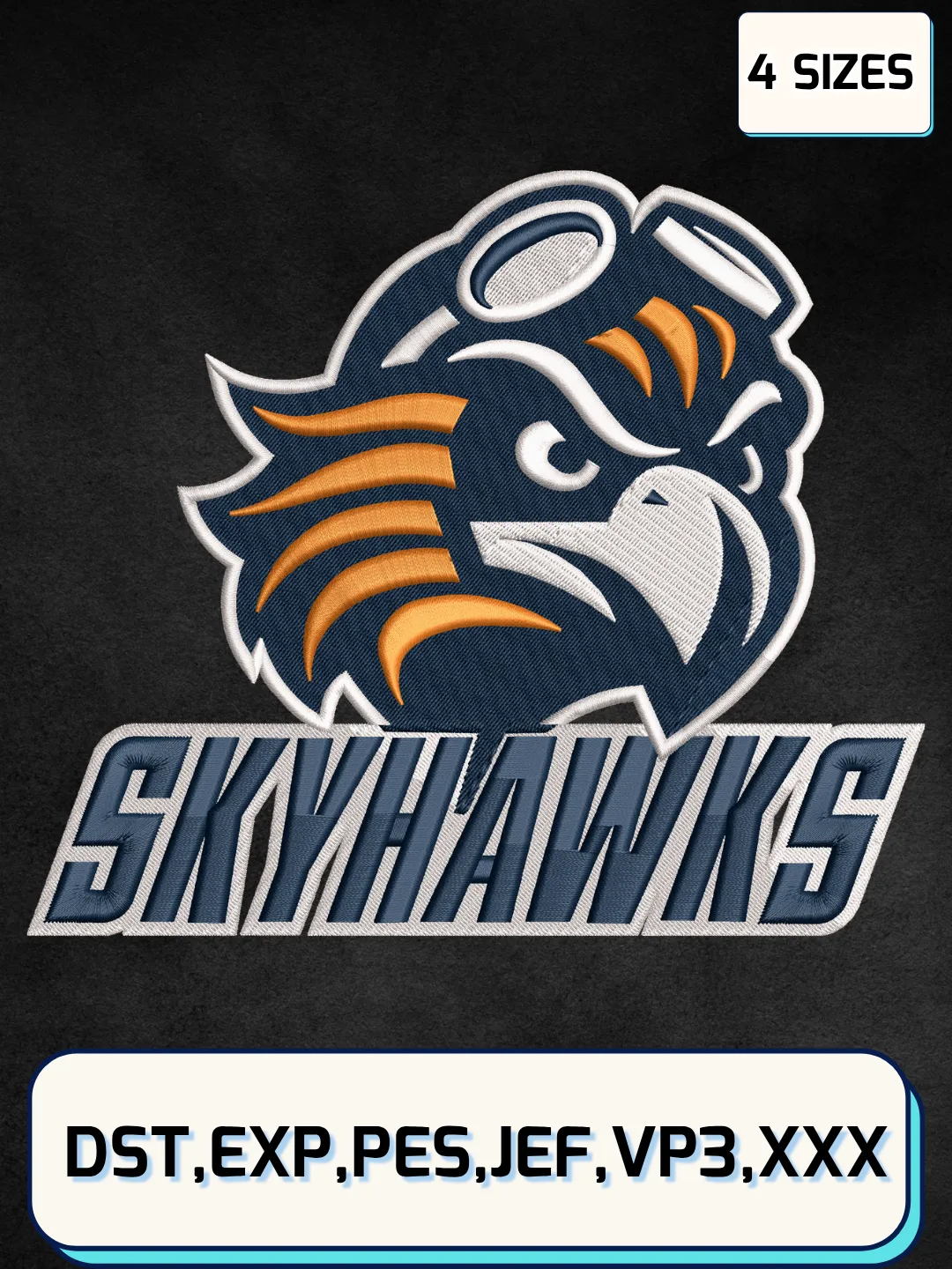 UT Martin Skyhawks Alternate Logo Embroidery Design File,NCAA Logo Embroidery Design, Machine Embroidery Files, 4 Sizes