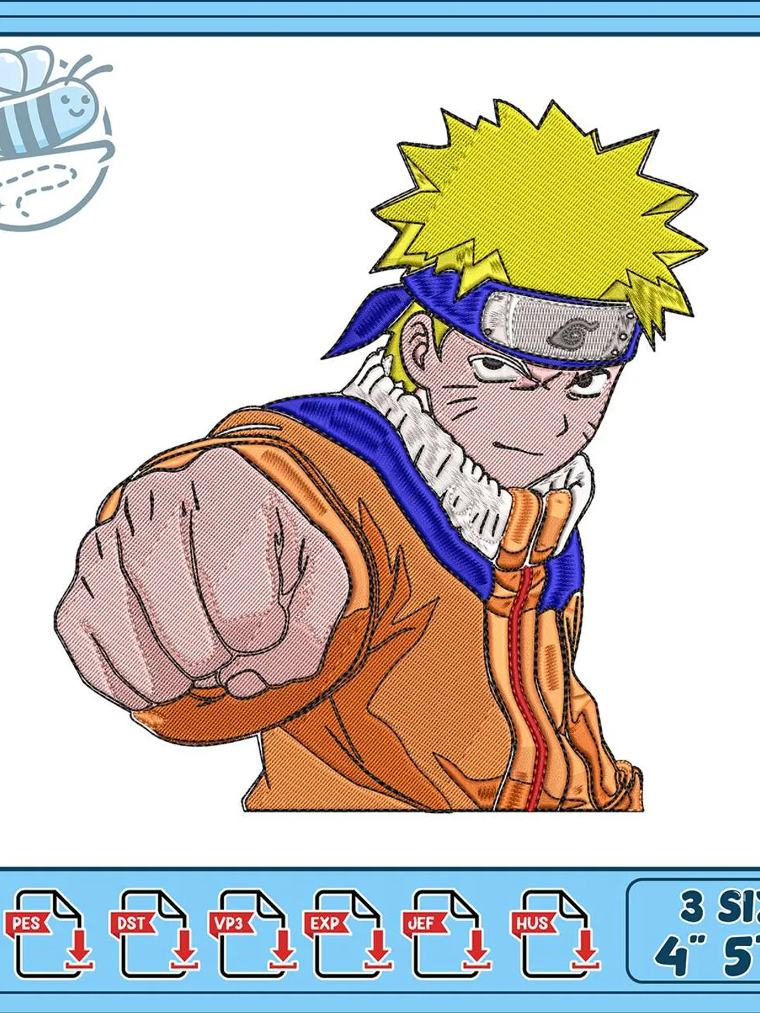 Naruto Punching Fist Embroidery Design, Anime Ninja Machine Embroidery File, Konoha Headband Fighter Punch Embroidery Pattern