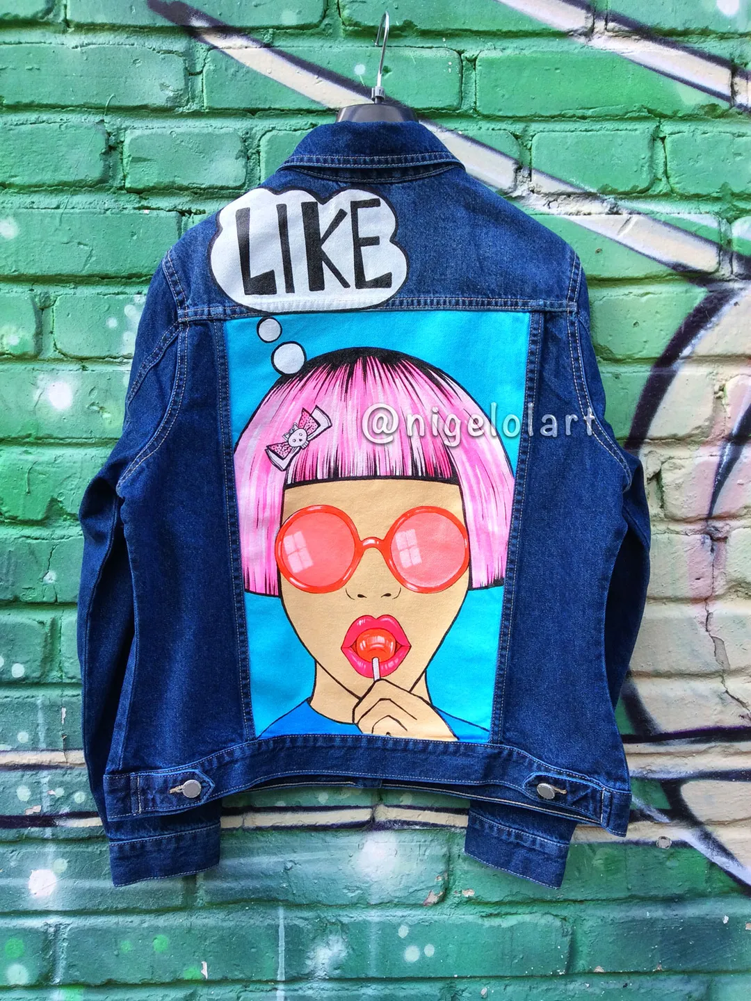 Painted denim jacket Like Girl Custom gifts Jean jacket blue denim jacket pop jacket
