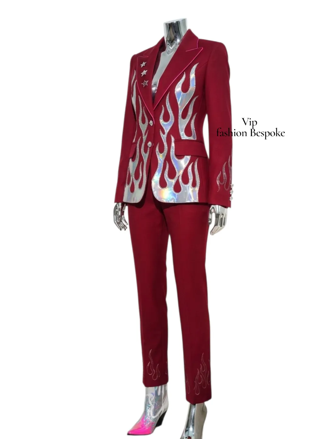 Women 2pc suit luxury Crimson Holographic Blazer pant women suit