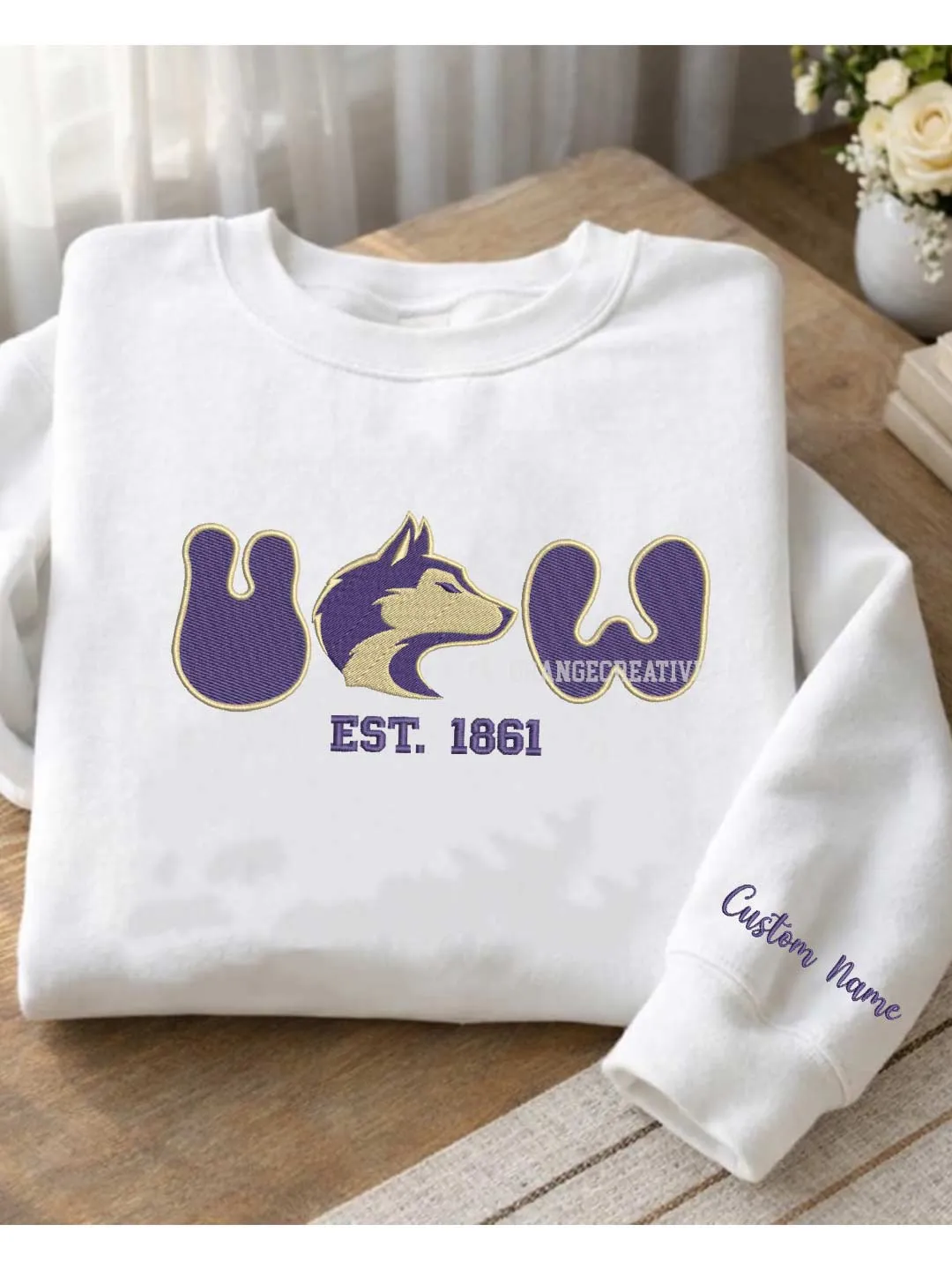 Washington Huskie Est Embroidered Sweatshirt, Sport Embroidered Crewneck, Football Embroidered Shirt, College Sweatshirt, Crewneck Gift