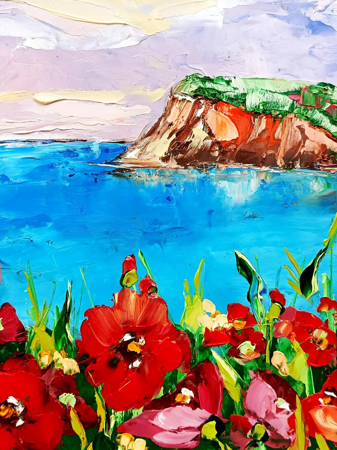 Poppy Painting Tuscany Original Art Seascape Oil Painting Impasto Small Artwork 8х8 Tuscan Serenity Original Gifts Impasto Oil Painting