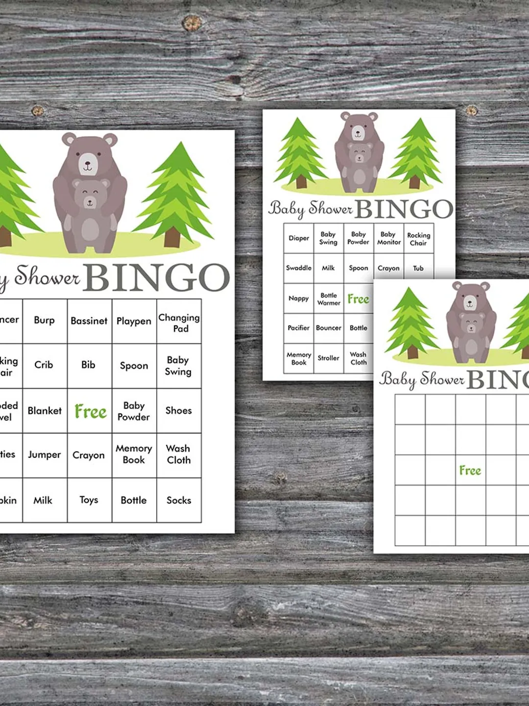 60 Bear Baby Shower Bingo Cards,Woodland animals Baby Shower Bingo Games,Printable Baby Shower Bingo Cards--368