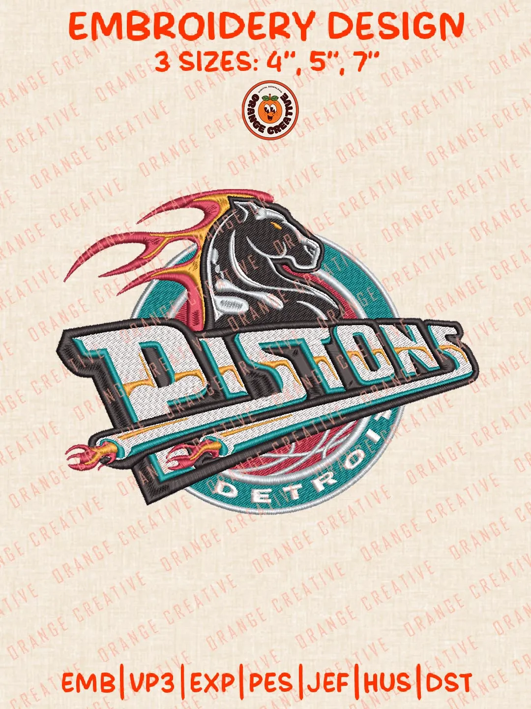 Detroit Pistons NBA Embroidery Designs, NBA Team Logo Embroidery Files, Machine Embroidery Design File, 4 Sizes, Custom Size, Digital Download