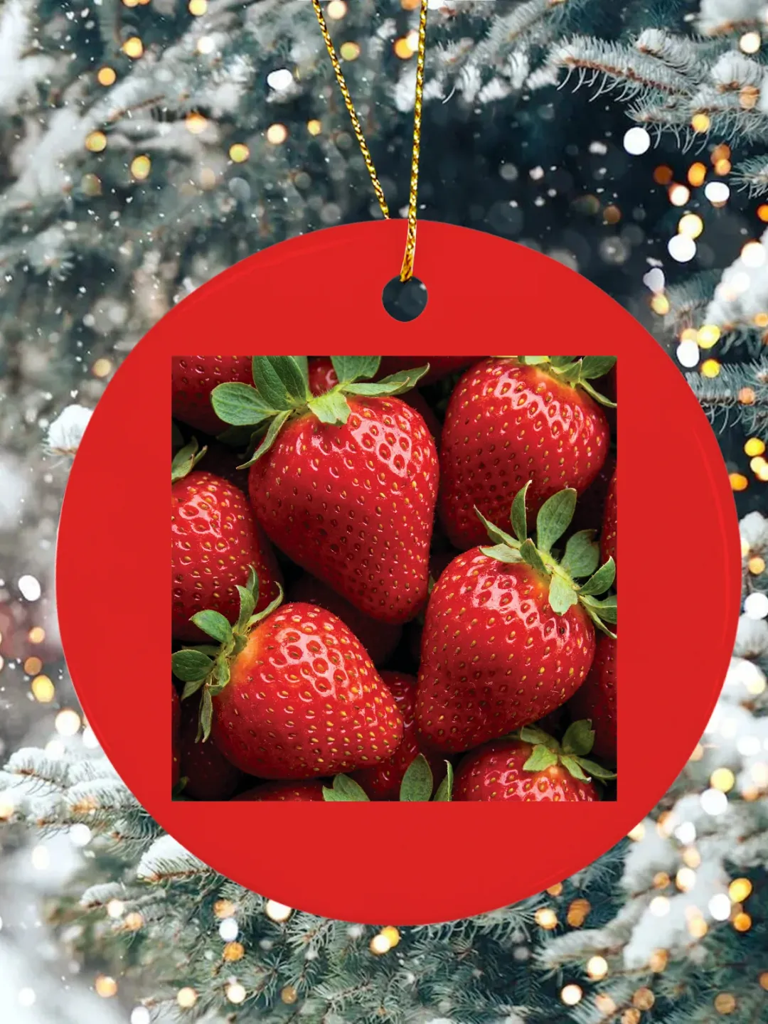 with strawberries Christmas Ceramic Ornament