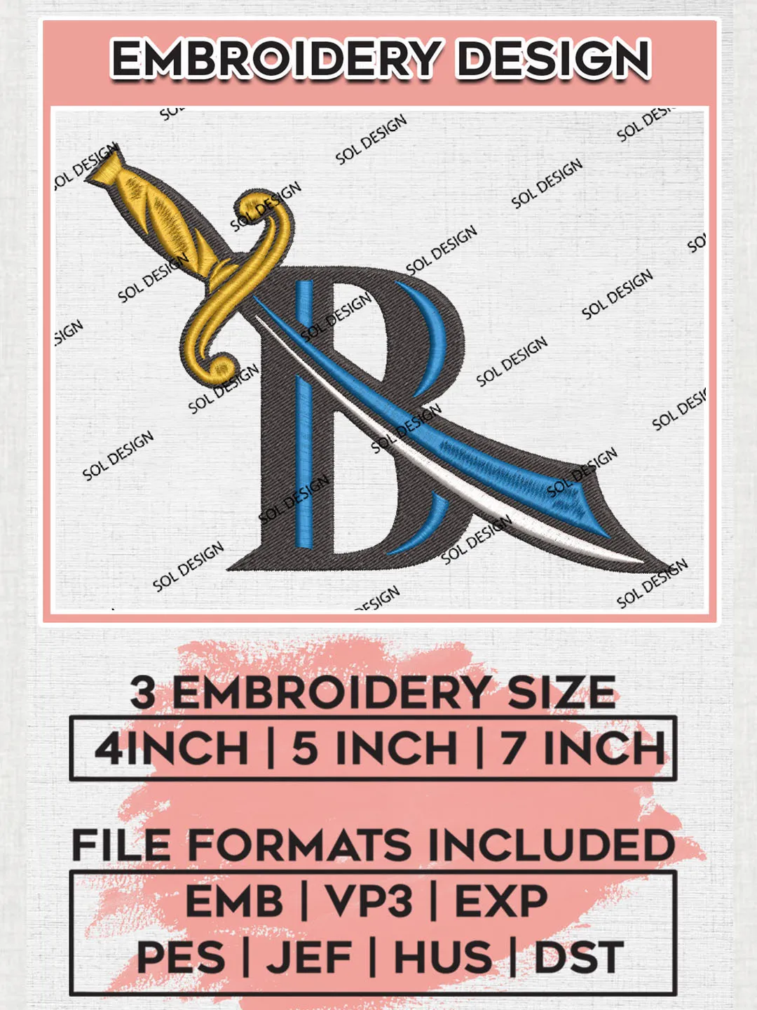 NCAA East Tennessee State Buccaneers Team Letter Logo Embroidery Design Files, NCAA East Tennessee State Buccaneers Machine Embroidery, NCAA Teams, 3 sizes, NCAA Machine embroidery designs, Digital Download