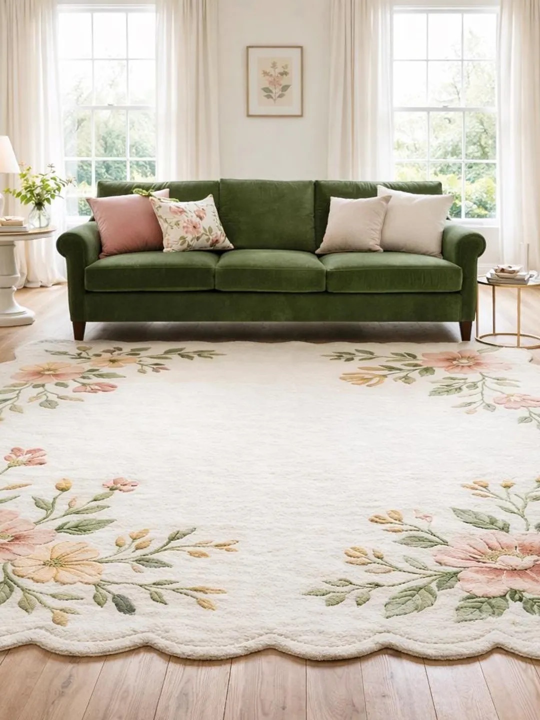 Hand Tufted Wool Bedroom Rug, Luxury Floral Statement Area Carpet