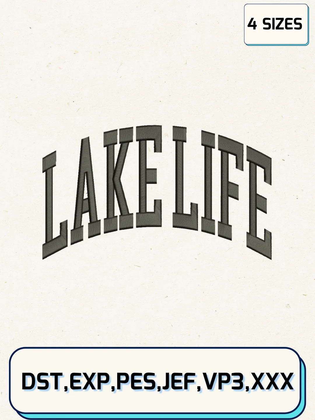 Lake Life Logos Embroidery Design Files, Summer Logos Embroidery Designs, Machine Embroidery Files, 4 Sizes