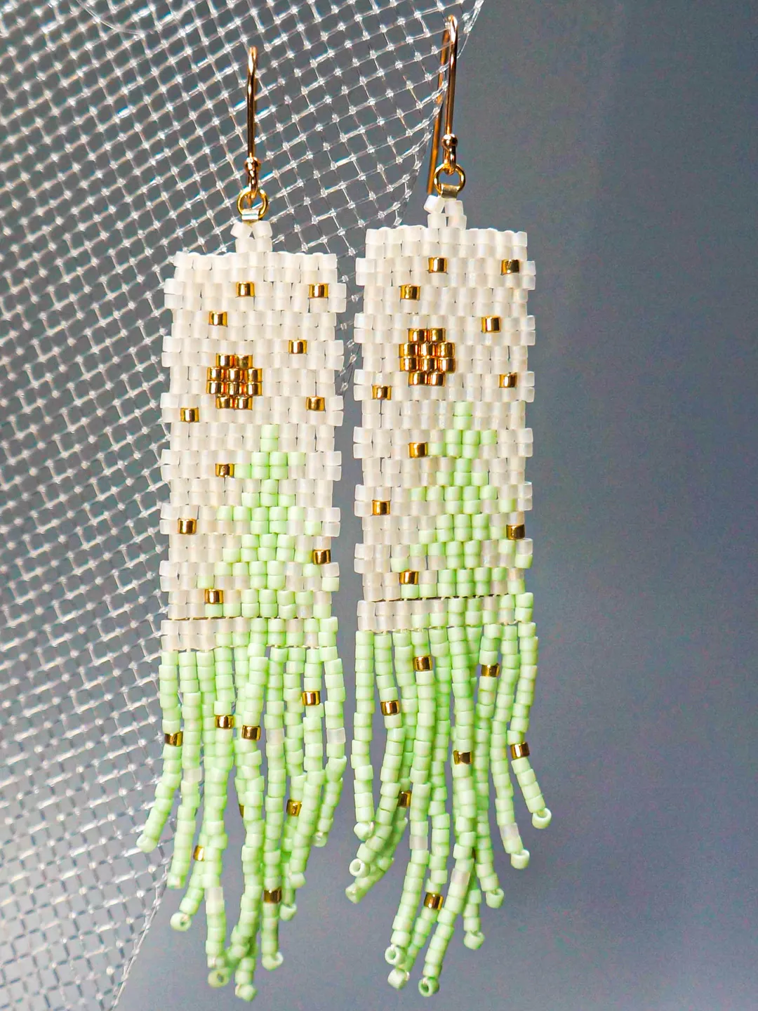 Trees-Patterned light green Japanese Bead and sterling Silver Earrings: A Fusion of Elegance and Nature
