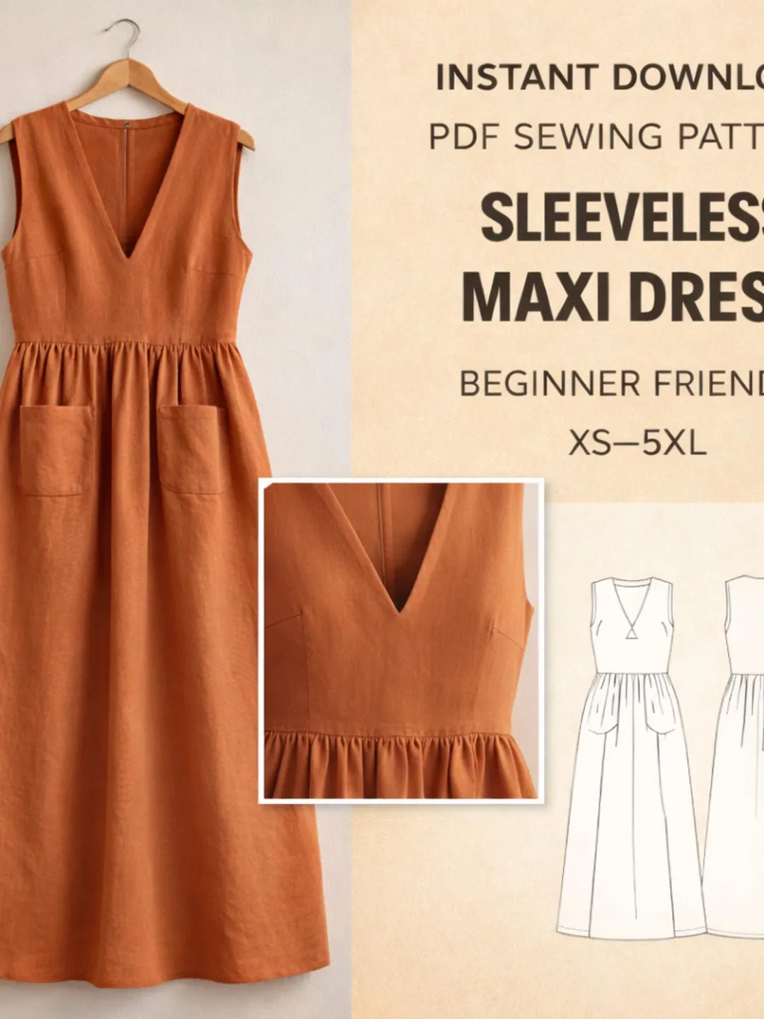 A-Line Shift Dress Sewing Pattern | Beginner Friendly PDF | Sleeveless  Summer Dress ( XS-3XL )