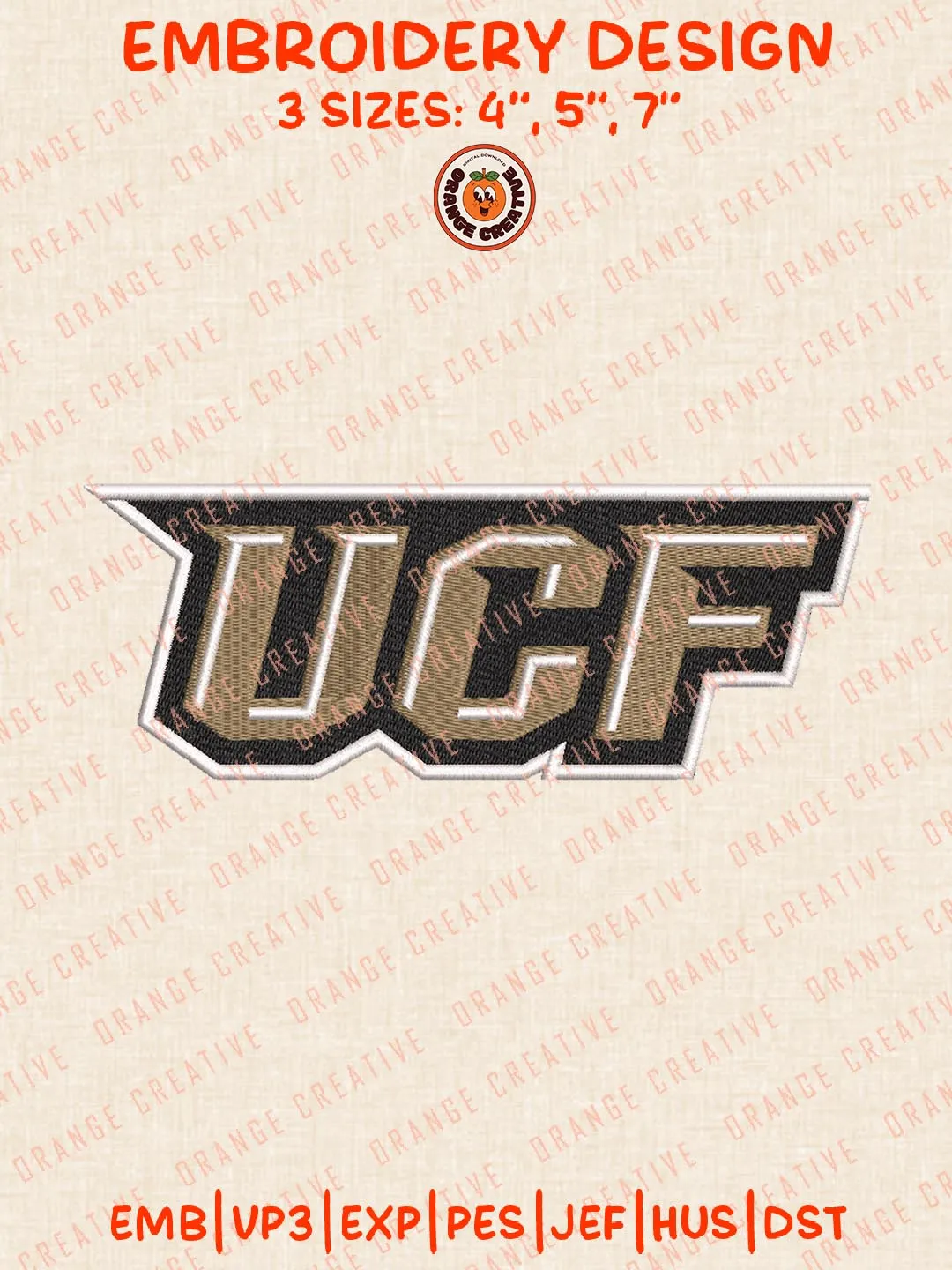 UCF Logo Embroidery Design, NCAA UCF Knights Team Logo Embroidery Design, Machine Embroidery Design File, 4 Sizes, Custom Size, Digital Download