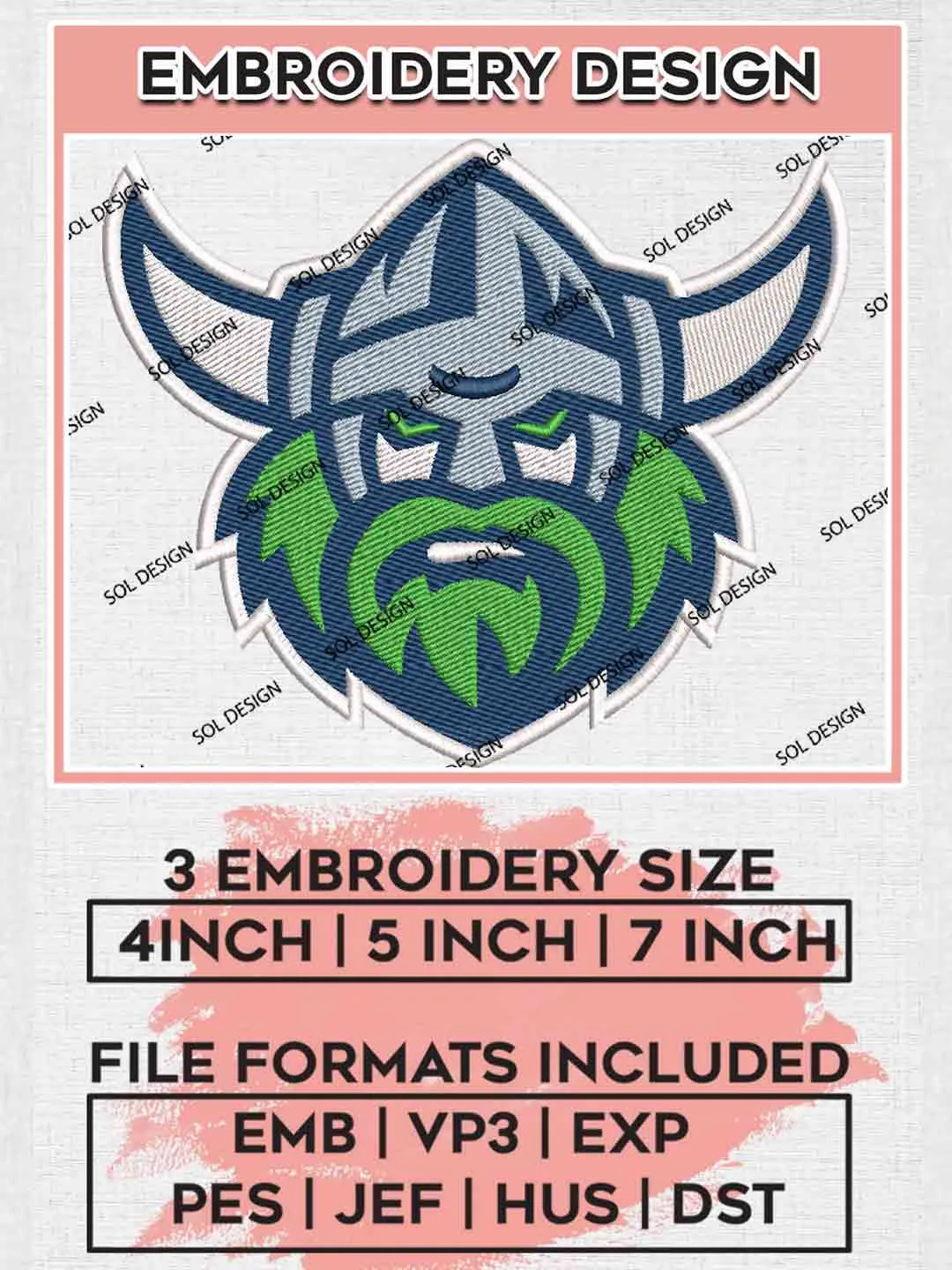 NRL Canberra Raiders Embroidery Design , Canberra Raiders Logos Embroidery Design, National Rugby League Logo, NRL Machine Embroidery Digitized Pes File,4 Sizes, Instant Download