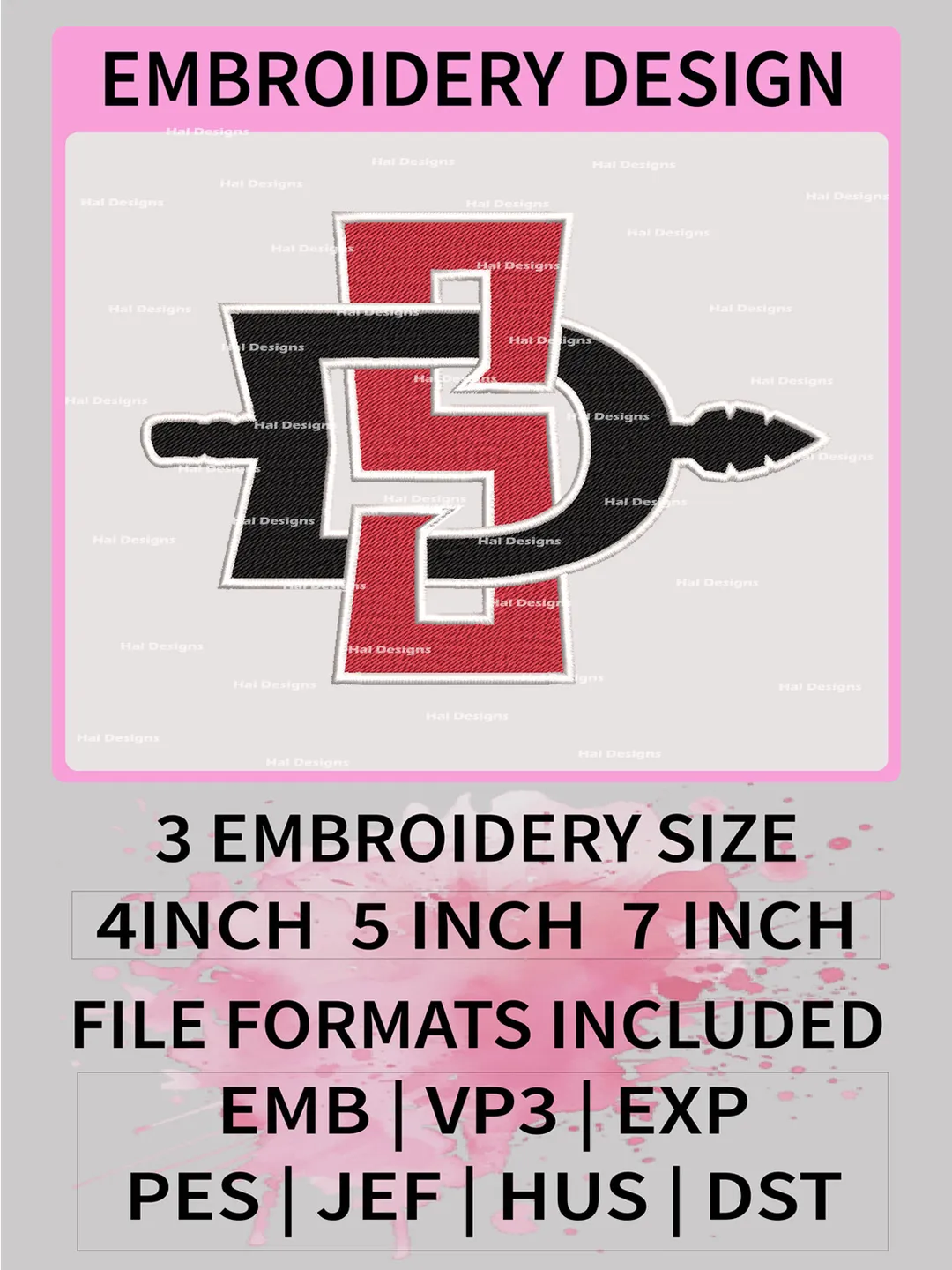 NCAA San Diego State Aztecs Embroidery File, 3 Sizes, 6 Formats, NCAA Machine Embroidery Design, NCAA Logo, NCAA Teams
