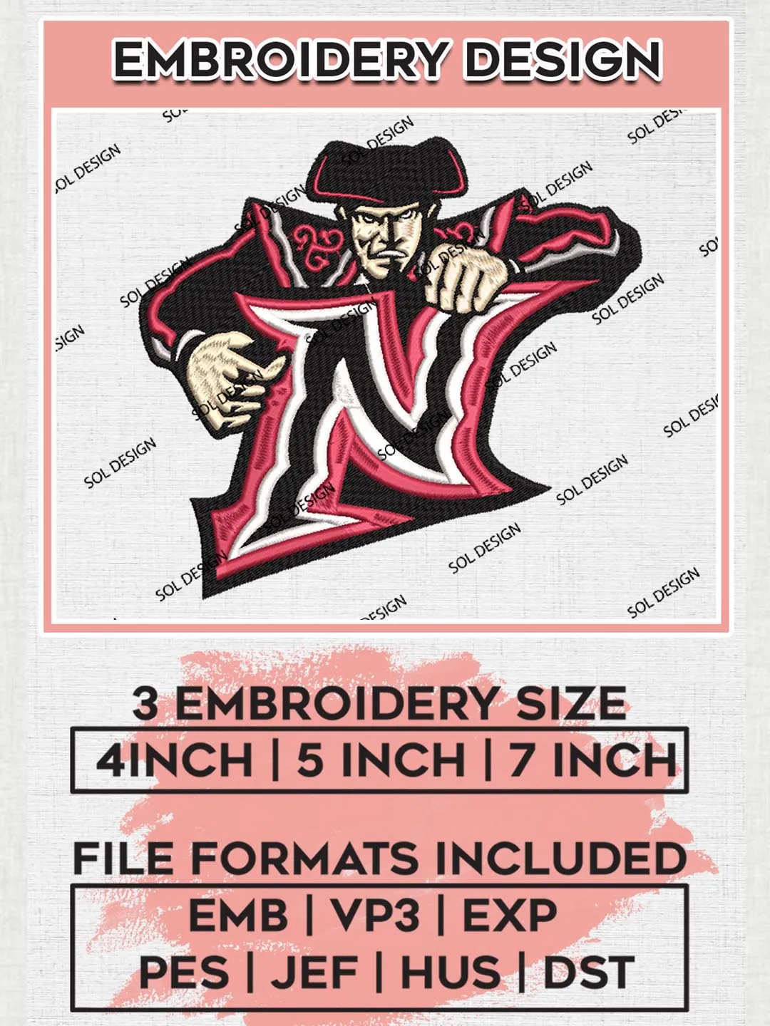 Cal State Northridge Matadors Team Mascot Logo Machine Embroidery Design, NCAA Cal State Northridge Matadors Team Design Design files, NCAA Team Embroidery Designs, NCAA Machine Embroidery Designs, Digital Download