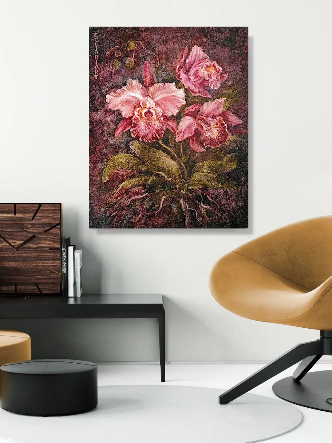 Orchid Painting Flower Original Art Tropical Wall Art Floral Painting On Canvas Jungle Art 20" x 16" By Colibri Art