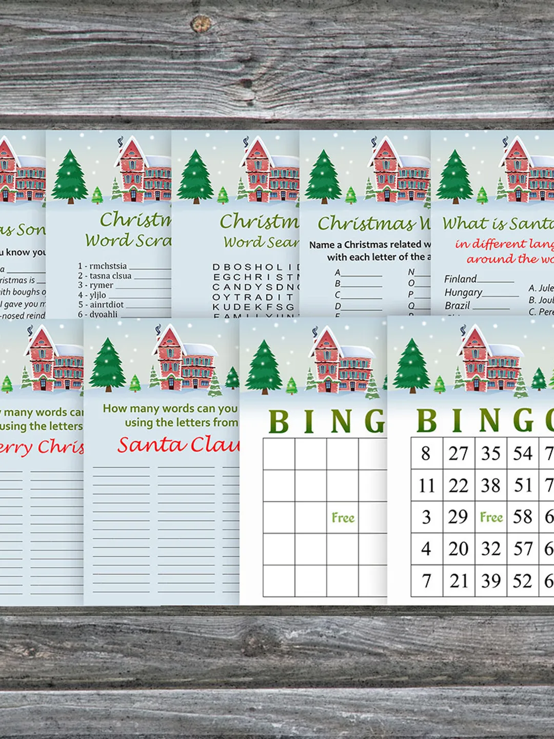 Christmas party games bundle,Printable Christmas Party Game Pack,Winter house Christmas Trivia Game Cards