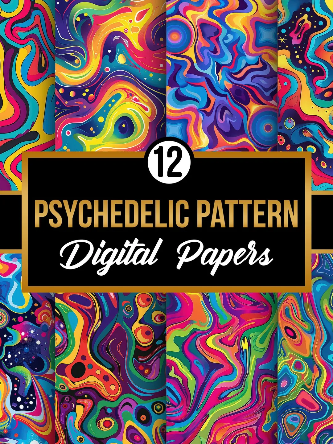 Psychedelic Pattern Digital Paper, Trippy Seamless Background, Bright ...