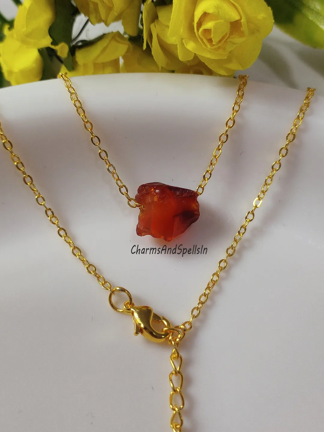 Raw Carnelian Crystal Necklace, Natural Drilled Gemstone Pendant, Boho Healing Jewelry, Gift for Her
