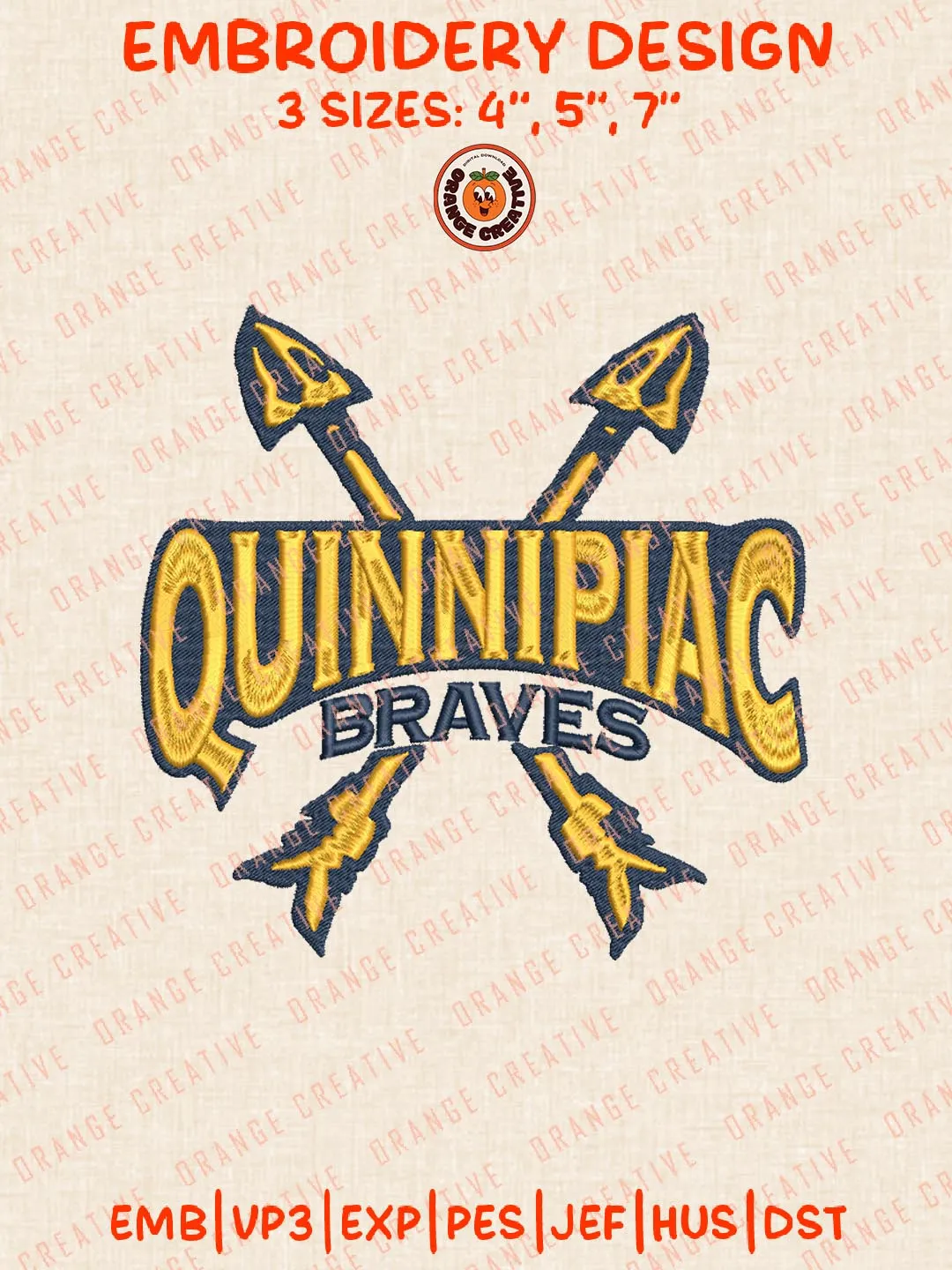 Quinnipiac Braves NCAA Embroidery Design, NCAA Quinnipiac Bobcats Logo Embroidery Design, Machine Embroidery Design File, 4 Sizes, Custom Size, Digital Download