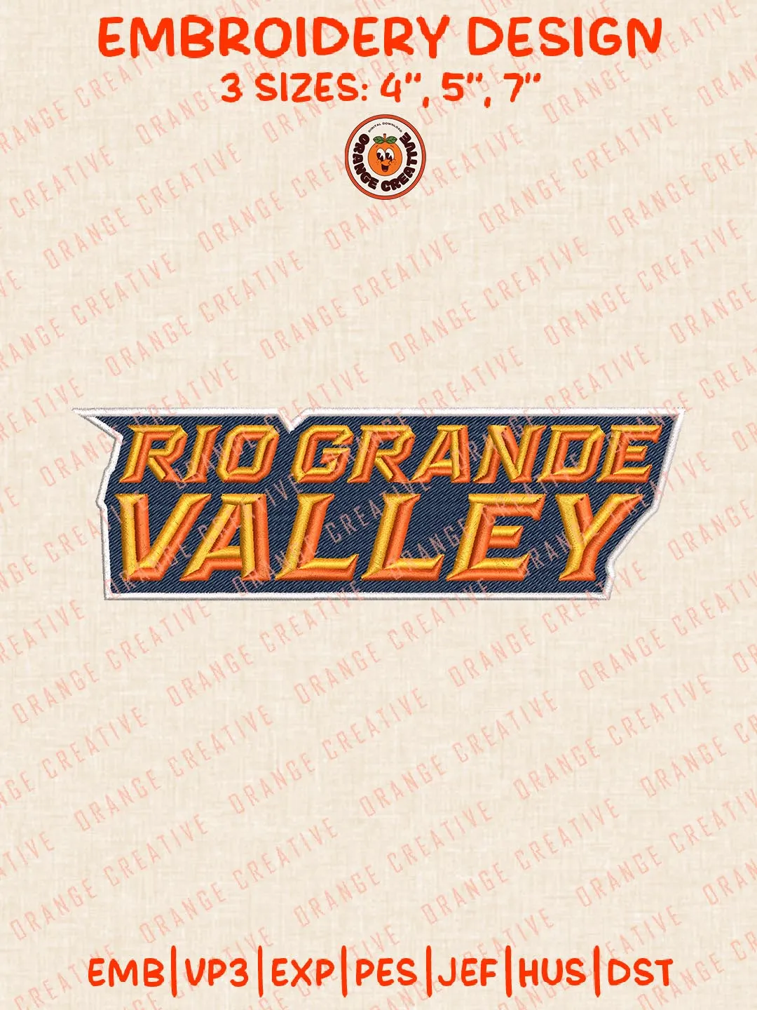 Rio Grande Valley Text Logo Embroidery Design Files, NCAA Logos Embroidery Designs, NCAA UT Rio Grande Valley Vaqueros Machine Embroidery Files, 3 Sizes, Custom Sizes, Instant Download
