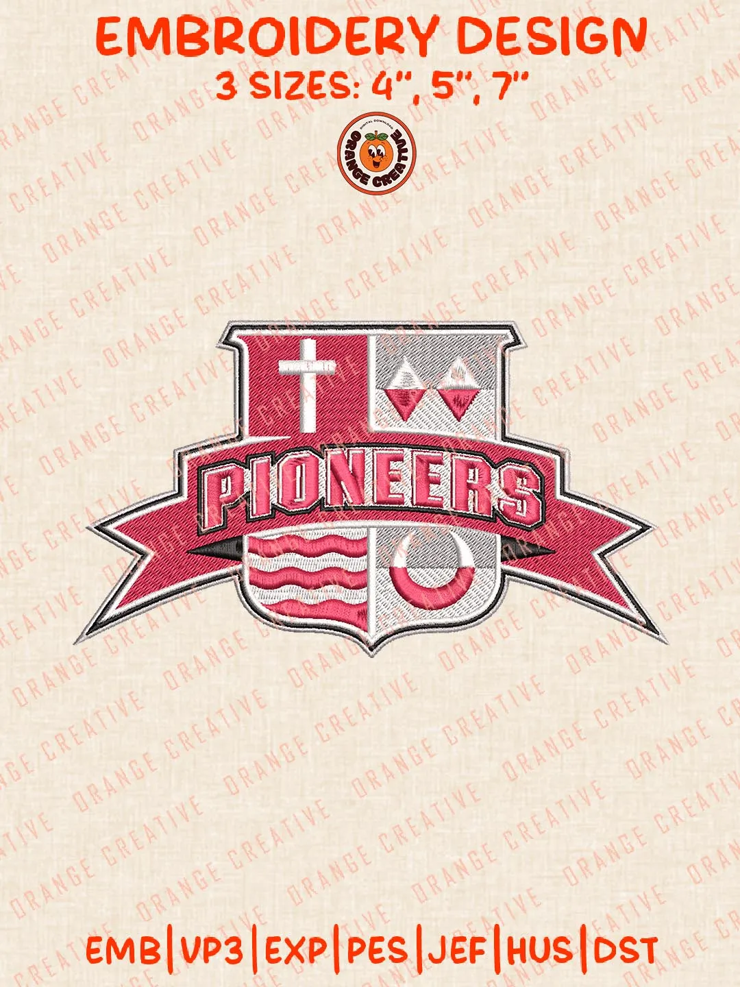 SHU Pioneers Logo Embroidery Design Files, NCAA Logos Embroidery Designs, NCAA Sacred Heart Pioneers Machine Embroidery Files, 3 Sizes, Custom Sizes, Instant Download