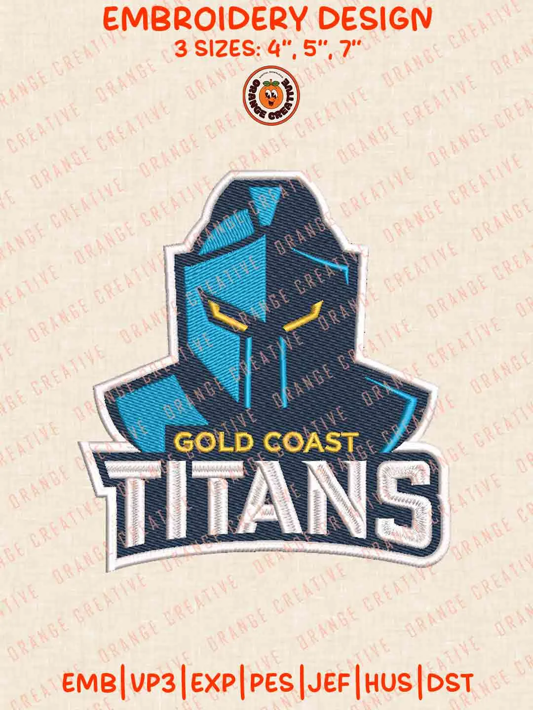 Gold Coast Titans NRL Rugby Logos Embroidery Design, NRL Team Machine Embroidery Digitized Pes File, 4 Sizes, Custom Size, Instant Download