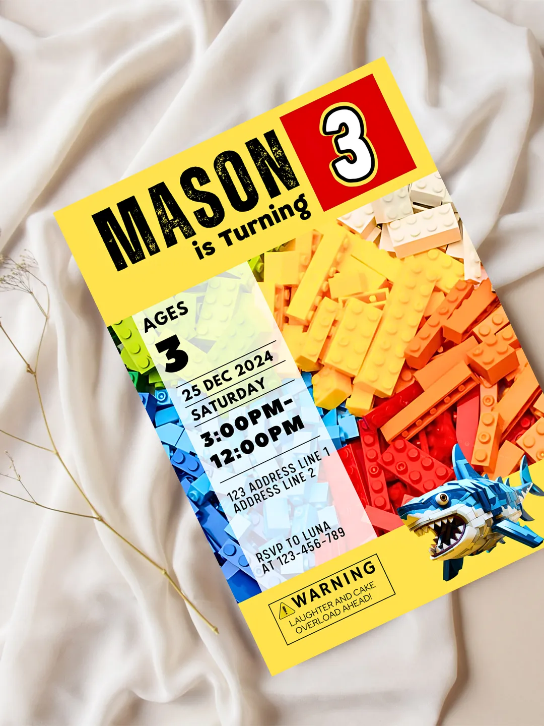 Building Blocks Birthday Invitation, Bricks Invite, Kids Birthday Party ...