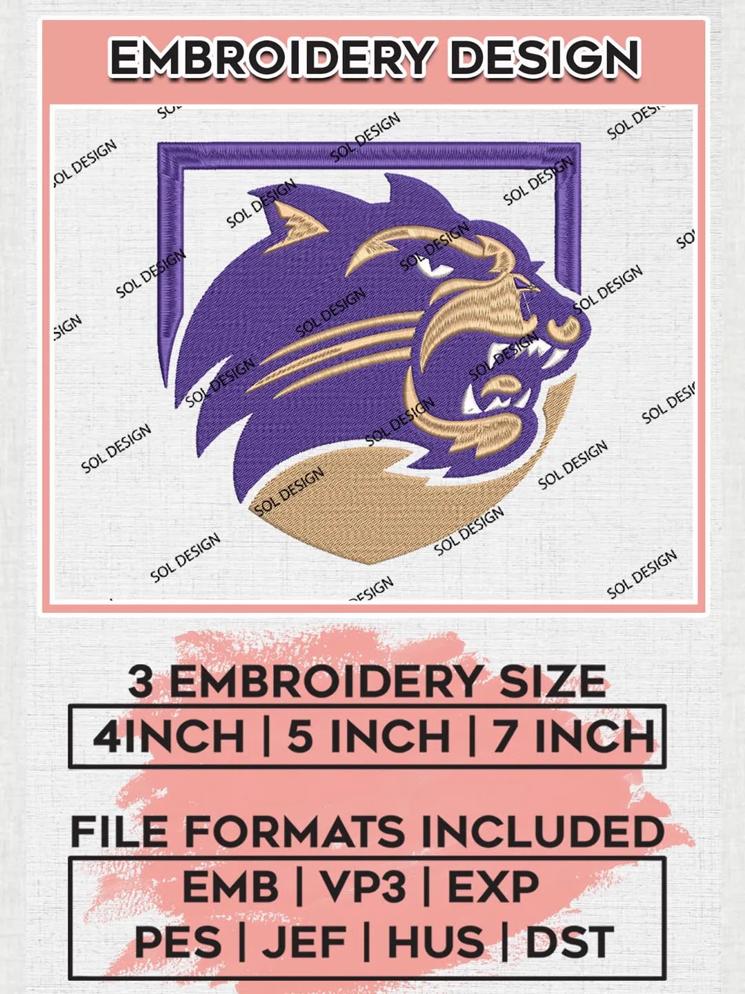 Western Carolina Football Team Head Mascot Team Logo Machine Embroidery Design, NCAA Western Carolina Catamounts Team Design Design files, NCAA Team Embroidery Designs, NCAA Machine Embroidery Designs, Digital Download
