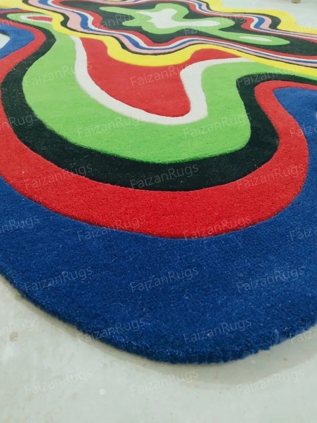 Franky I Home & Living I Floor Rugs Hand Tufted Rugs l Franky Rug l Stunning Irregular Shape Carpet l Red Blue Multi Colored in NZ Wool Rug