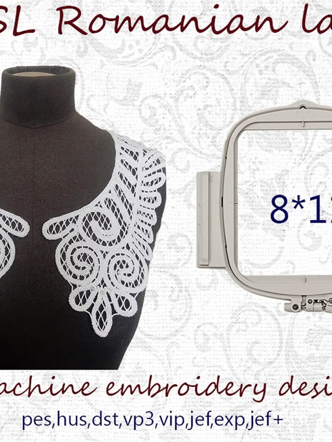 Romanian lace collar  FSL 8x11  Embroidery Design