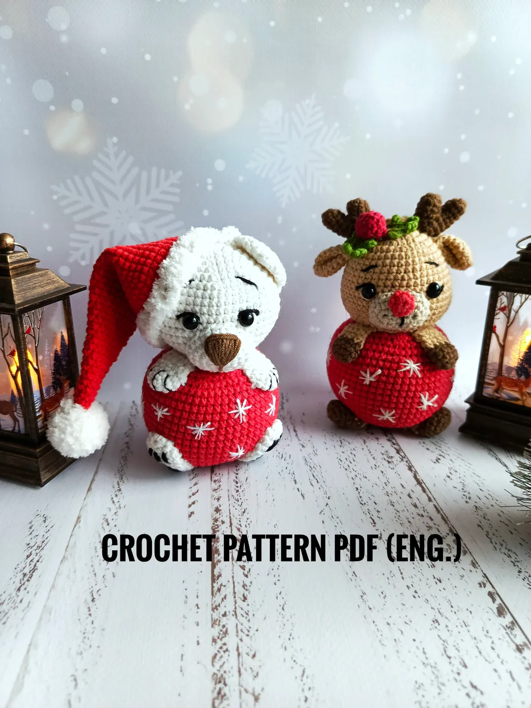 Christmas crochet pattern, Christmas Bauble, Crochet Christmas ornament reindeer, polar bear