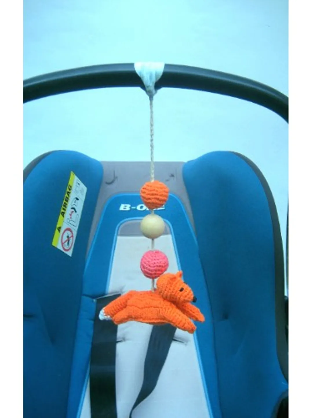 Fox stroller toy pram, orange pram toy, car seat toy, crochet baby rattle, forest pram decoration, forest stroller