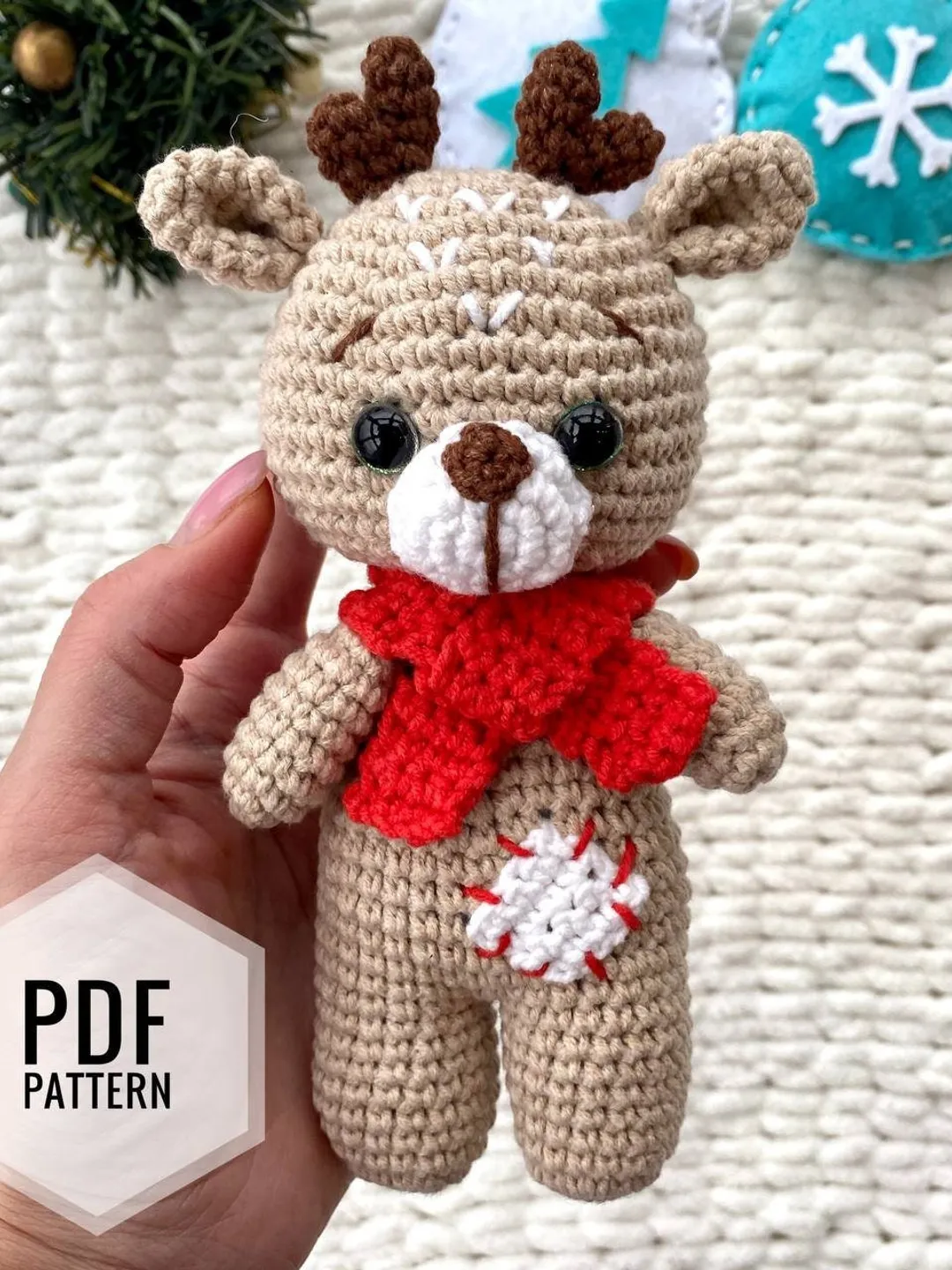 DEER Christmas Crochet pattern - Amigurumi patterns toy - Pdf English tutorial - New year ornaments