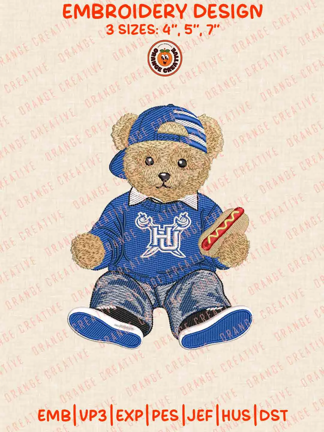 Hampton Pirate Teddy Bear Embroidery Design Files, Football Embroidery Designs, Sport Machine Embroidery Files, 3 Sizes, Custom Sizes, Instant Download