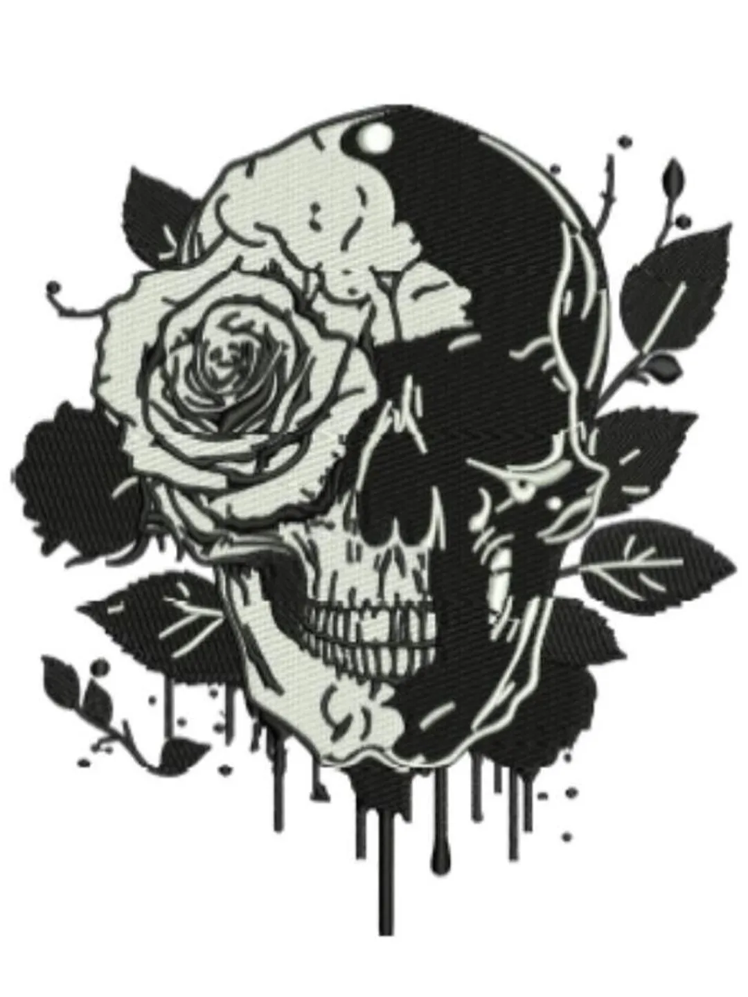 Skull with Rose Eye Machine Embroidery Design | Gothic Floral Skull Digital File | Dripping Skull Embroidery Pattern