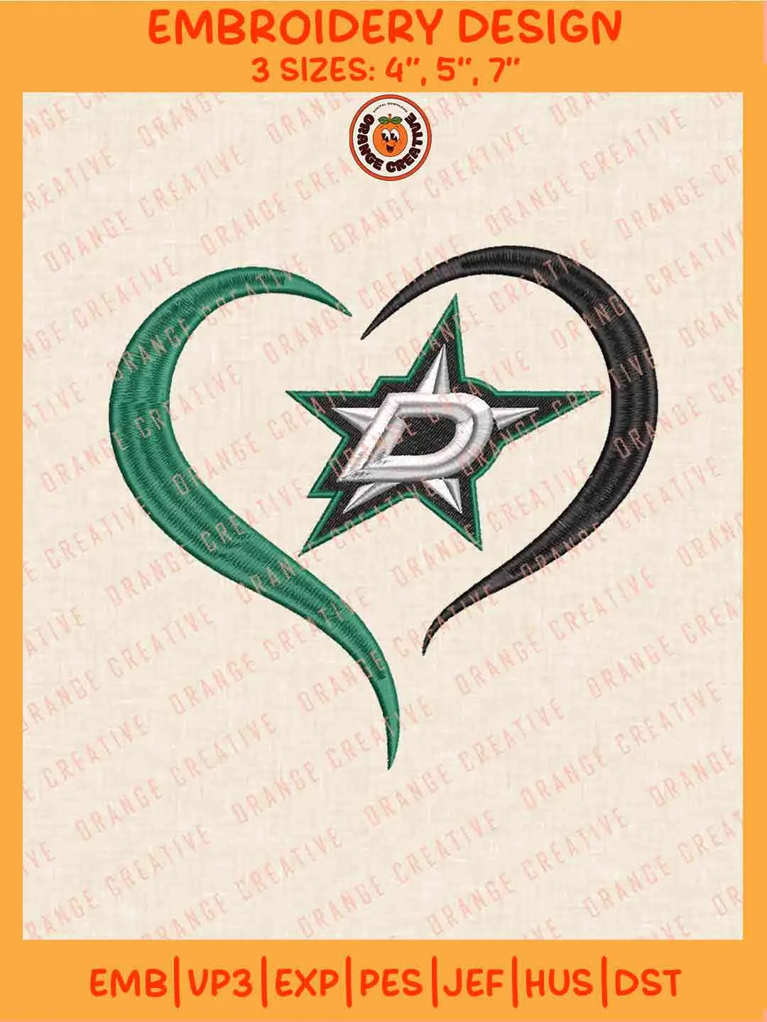 NHL Dallas Stars Team Heart Logo Embroidery Files, Dallas Stars Hockey Team Embroidery Designs, NHL Stars Machine Embroidery Files, NHL Hockey Team Machine Embroidery, Digital Download