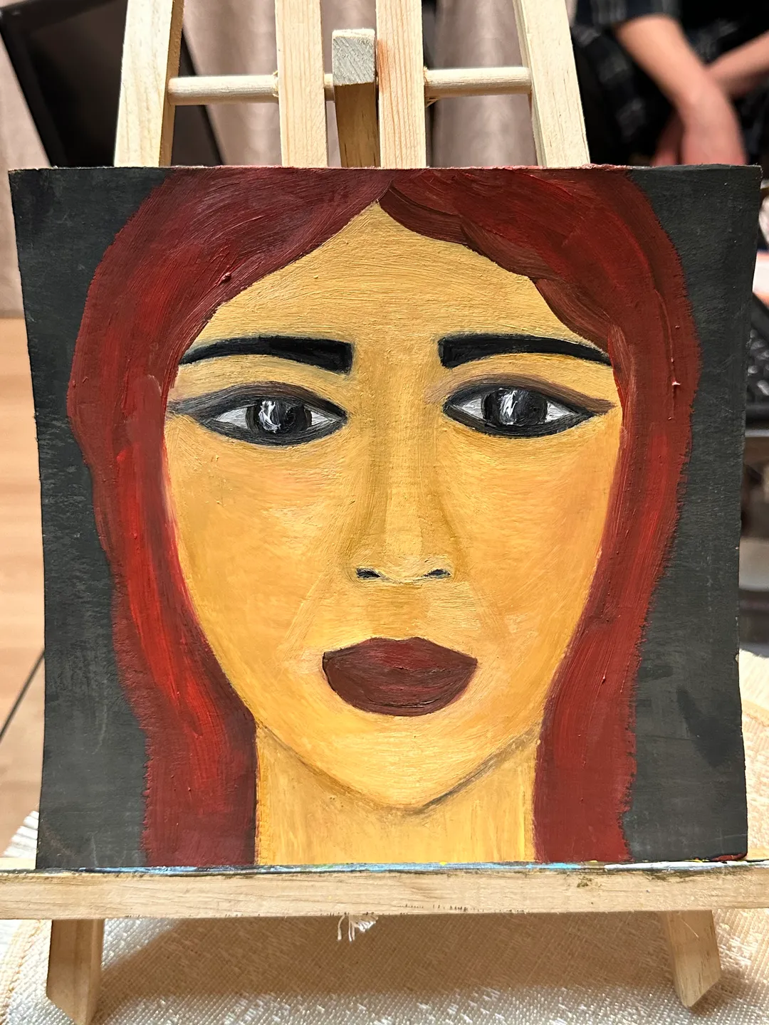 Oil Painting Abstract Portrait of a Girl Female Art People Cardboard 8x8 inches 20x20 cm Miniature Modern Art Abstraction Unframed Wall Decor