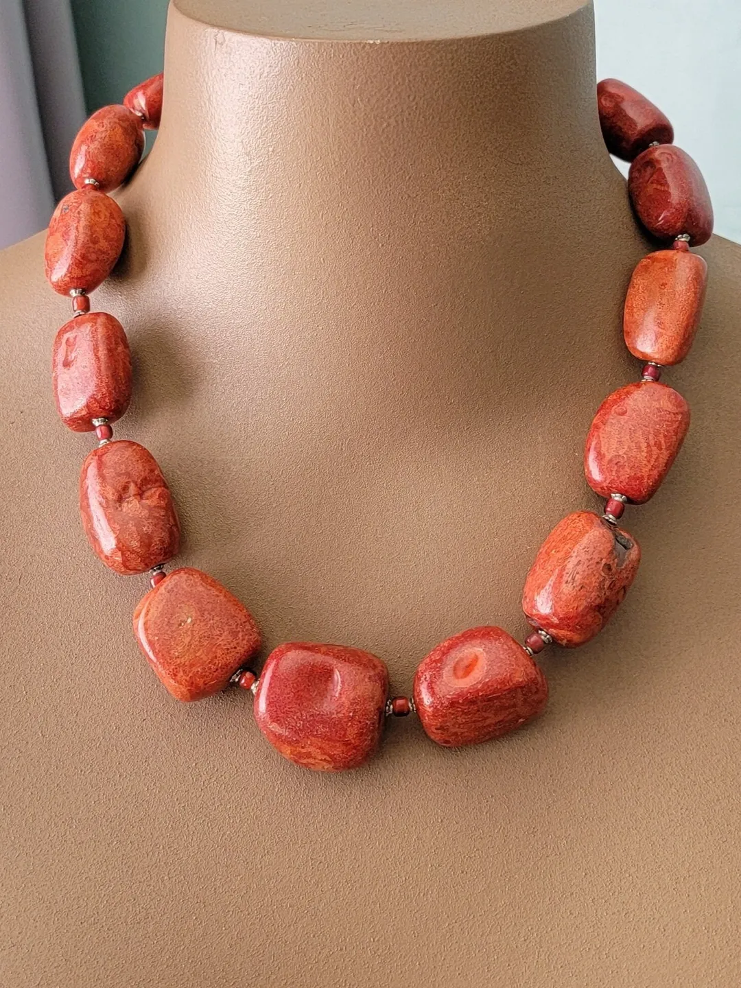 Coral Necklace Handmade Natural Sponge Coral Statement, Adjustable Sterling Silver, Big Chunky Undyed Coral Nugget Beads, Special Occasion