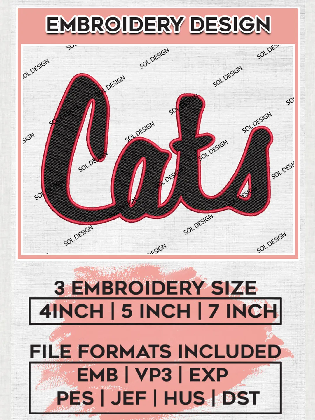 NCAA Wildcats Team Word Logo Embroidery Design Files, NCAA Davidson Wildcats Machine Embroidery, NCAA Teams, 3 sizes, NCAA Machine embroidery designs, Digital Download