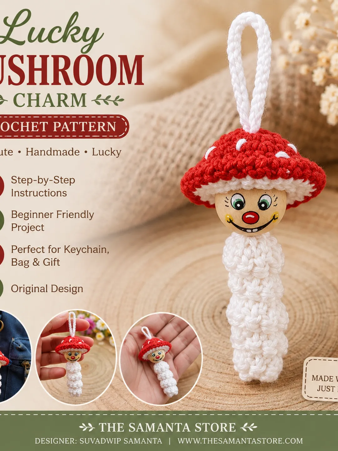 Crochet Mushroom Keychain Pattern, Mini Amigurumi Bag Charm, Mushroom Keychain Bag Charm, Mini Bag Charm, Crochet Digital Download