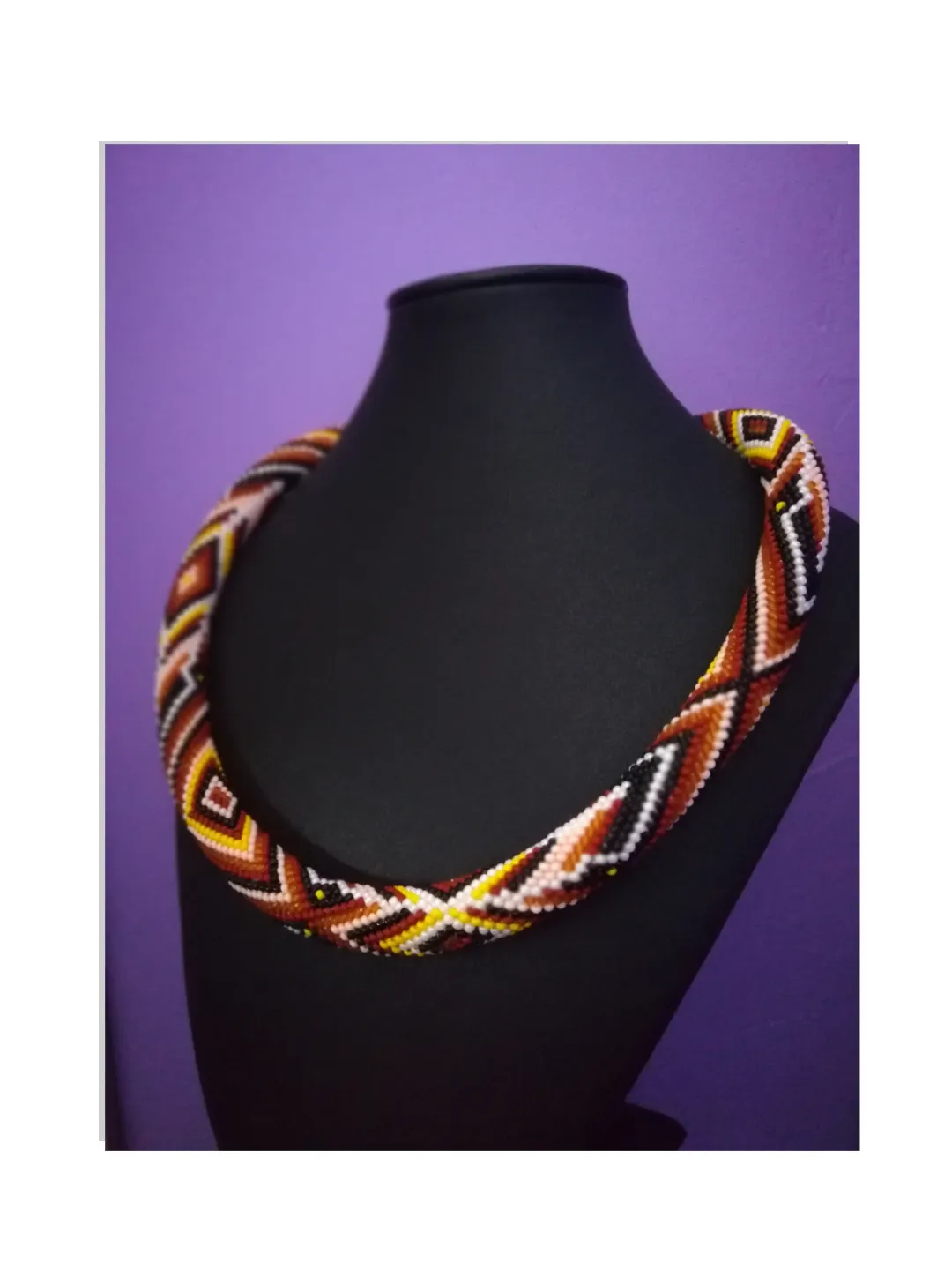 Native American Beaded Necklace , Bead Crochet Rope Necklace