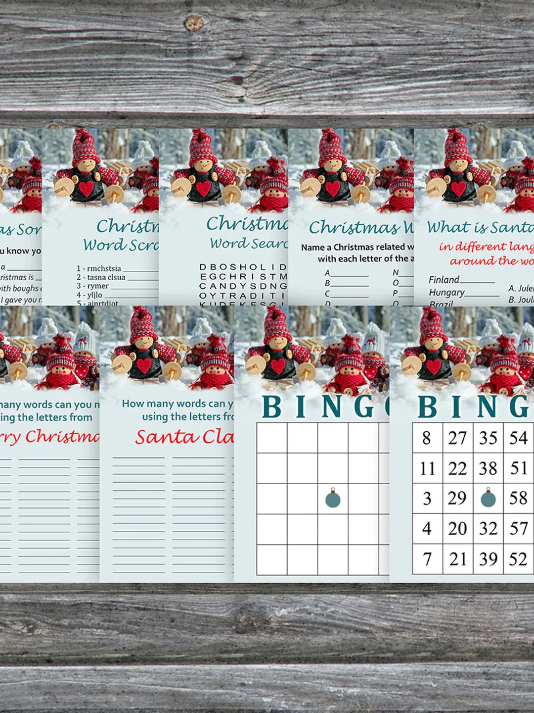 Christmas party games bundle,Printable Christmas Party Game Pack,Christmas gnomes Christmas Trivia Game Cards