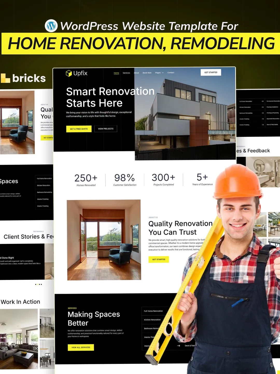 Home Renovation WordPress Bricks Builder Template Kit | Construction & Remodeling Website Template