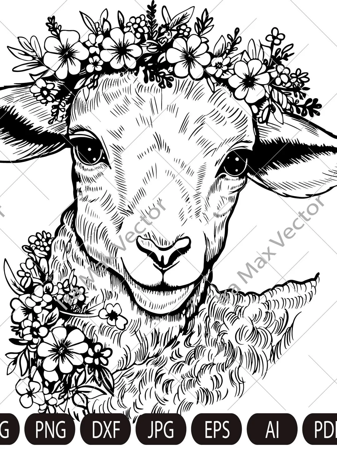 Lamb Svg, Sheep svg, lamb with flower crown, Cute Farm Animal, Livestock,farm life, Lamb Clipart, Lamb Vector, Lamb printable, Lambs svg